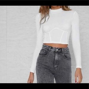 Corset seam mock neck sweater